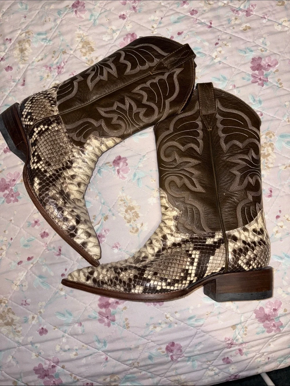 Men's Brown Snake-Print Leather Cowboy Boots